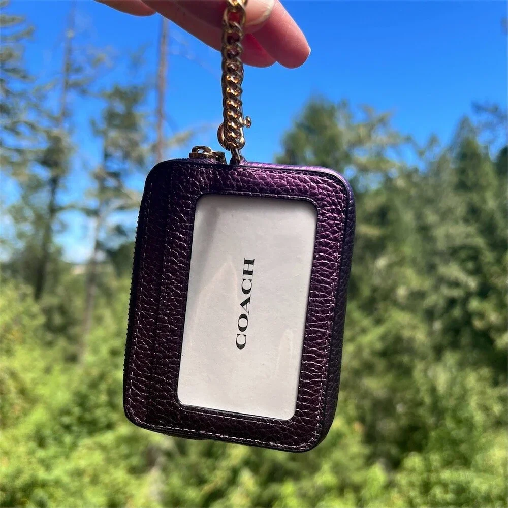 COACH Metallic Purple Zip Card Case Cardholder Wallet ID Holder Gold Hardware